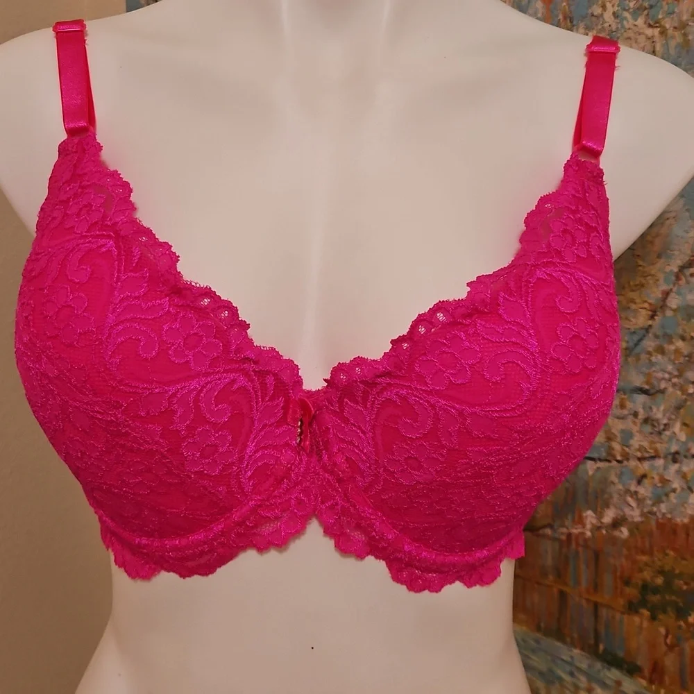 38D Smart & Sexy Lace Bra Set - Pink and Yellow Pushup Underwire - Picture 7 of 9